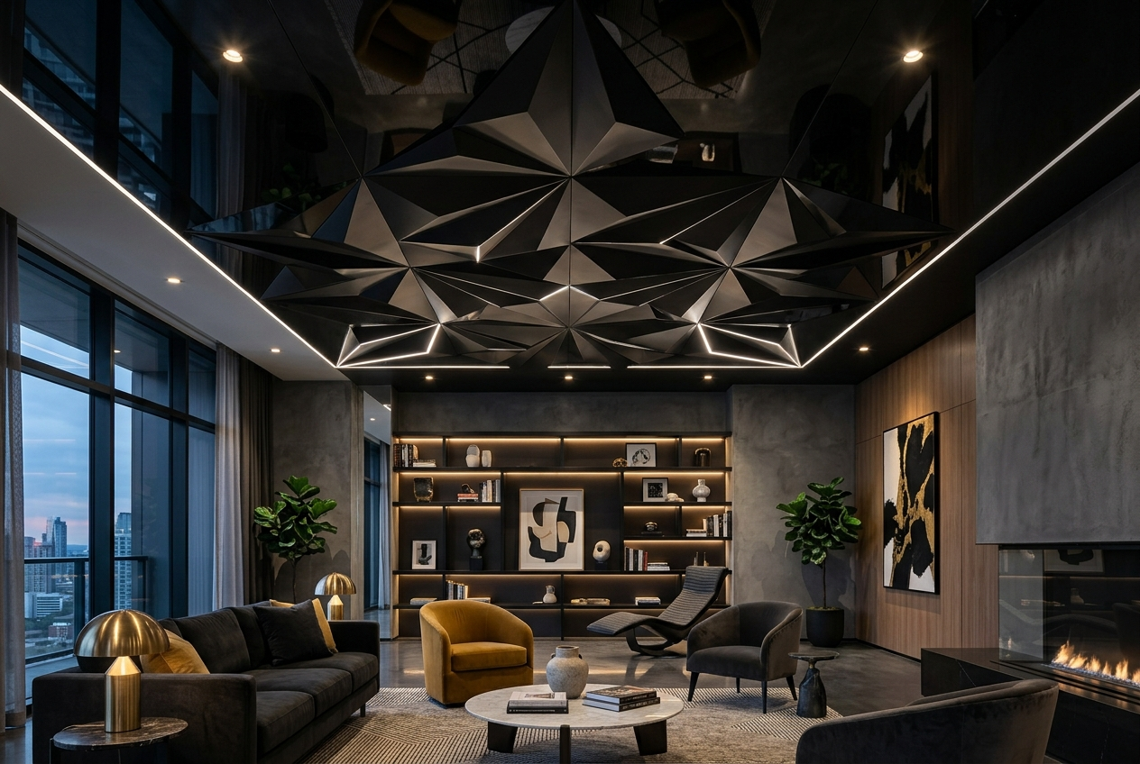 Sufity Napinane Figury Origami Czarny i Biały Połysk z Profilem Led-Line